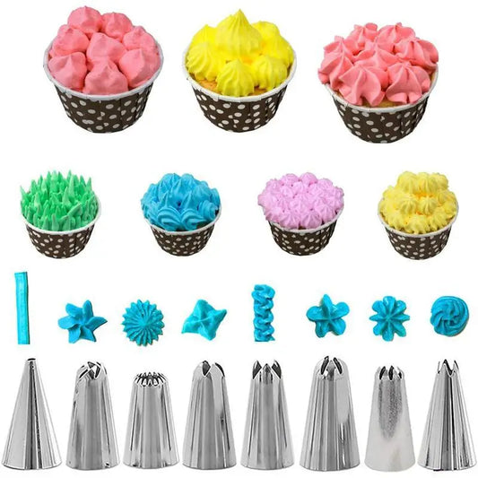 14pcs Cake Decorating Kit Piping Tips Silicone Pastry Icing Bags Nozzles Cream Scrapers Coupler Set DIY Cake Decorating Tools