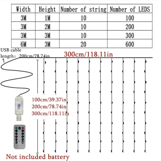 LED Silver Wire Curtain Light — USB Christmas String Light
