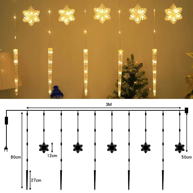 LED Christmas Icicle Snowflake Curtain Lights