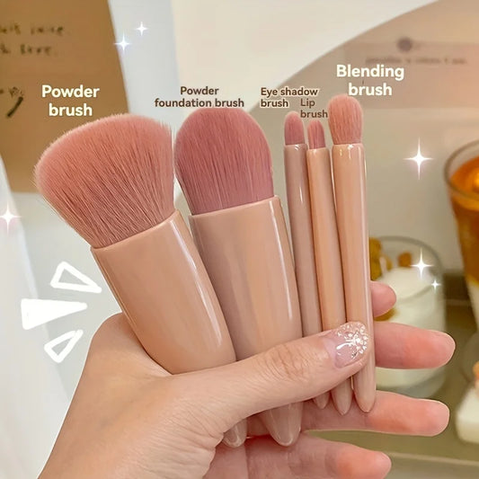 5Pcs Portable Makeup Brush Set With Mirror - Foldable Travel Kit ,Mini Makeup Brush Set Travel Makeup Brush Set