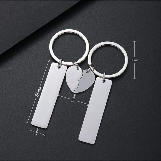 Stainless Steel Puzzle Keychain Blank For Engrave Metal Broken Keart Key Chain Couple Keychains Mirror polished 10pair