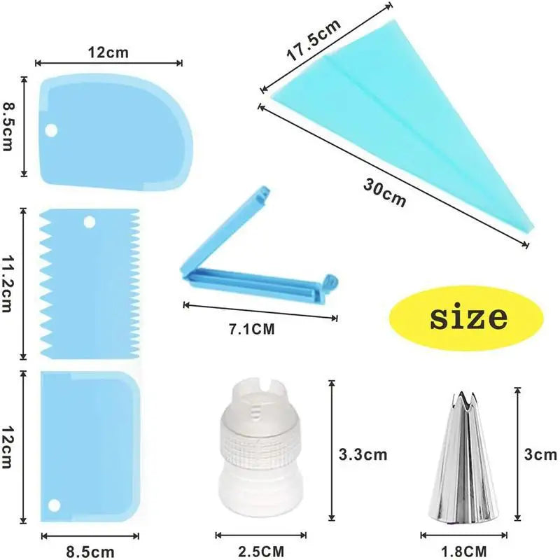 14pcs Cake Decorating Kit Piping Tips Silicone Pastry Icing Bags Nozzles Cream Scrapers Coupler Set DIY Cake Decorating Tools