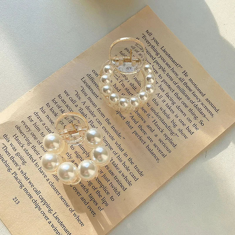 Women Sweet Mini Round Pearl Hair Claw Chic Barrettes Claw Crab Hairpins Styling  Hair Clips Fashion Girls Hair Accessories
