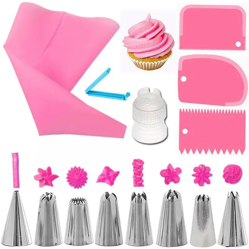 14pcs Cake Decorating Kit Piping Tips Silicone Pastry Icing Bags Nozzles Cream Scrapers Coupler Set DIY Cake Decorating Tools