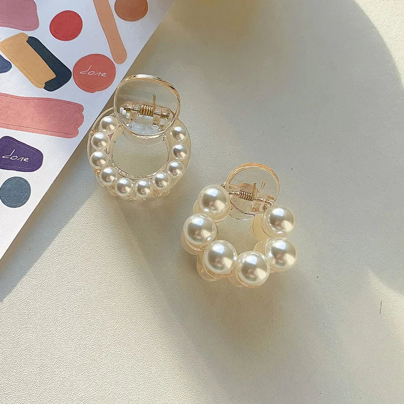 Women Sweet Mini Round Pearl Hair Claw Chic Barrettes Claw Crab Hairpins Styling  Hair Clips Fashion Girls Hair Accessories