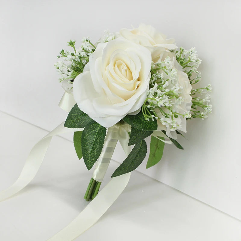 Artificial Roses Babysbreath Flowers Bouquet Silk Gypsophila Fake Flowers Wedding DIY Home Table Vase Decoration Faux Flores