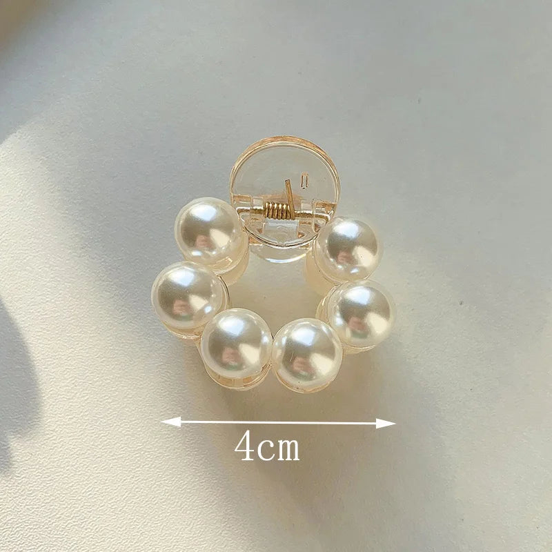 Women Sweet Mini Round Pearl Hair Claw Chic Barrettes Claw Crab Hairpins Styling  Hair Clips Fashion Girls Hair Accessories