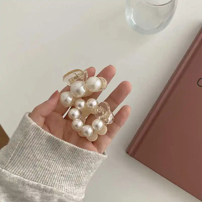 Women Sweet Mini Round Pearl Hair Claw Chic Barrettes Claw Crab Hairpins Styling  Hair Clips Fashion Girls Hair Accessories
