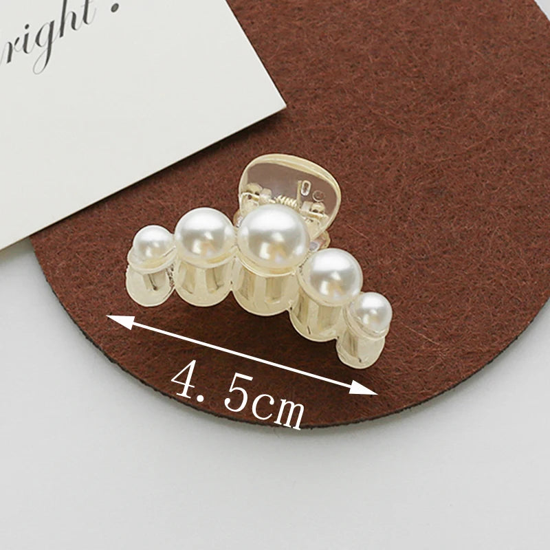 Women Sweet Mini Round Pearl Hair Claw Chic Barrettes Claw Crab Hairpins Styling  Hair Clips Fashion Girls Hair Accessories
