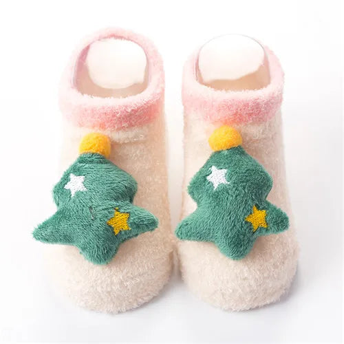 Christmas Socks For Girls Boys Newborn Baby Boy Girl Socks Anti Slip Coral Fleece Winter Warm Home Floor Short Socks For Babies