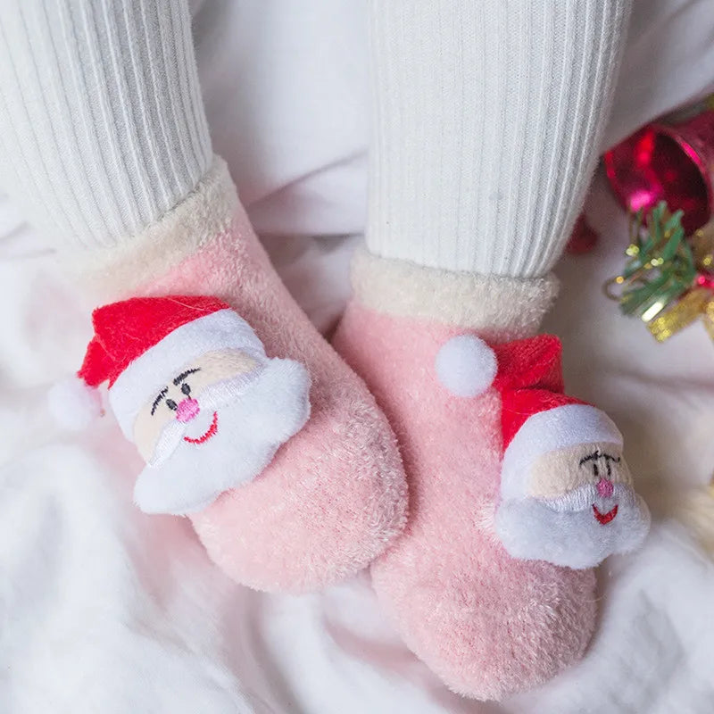 Christmas Socks For Girls Boys Newborn Baby Boy Girl Socks Anti Slip Coral Fleece Winter Warm Home Floor Short Socks For Babies