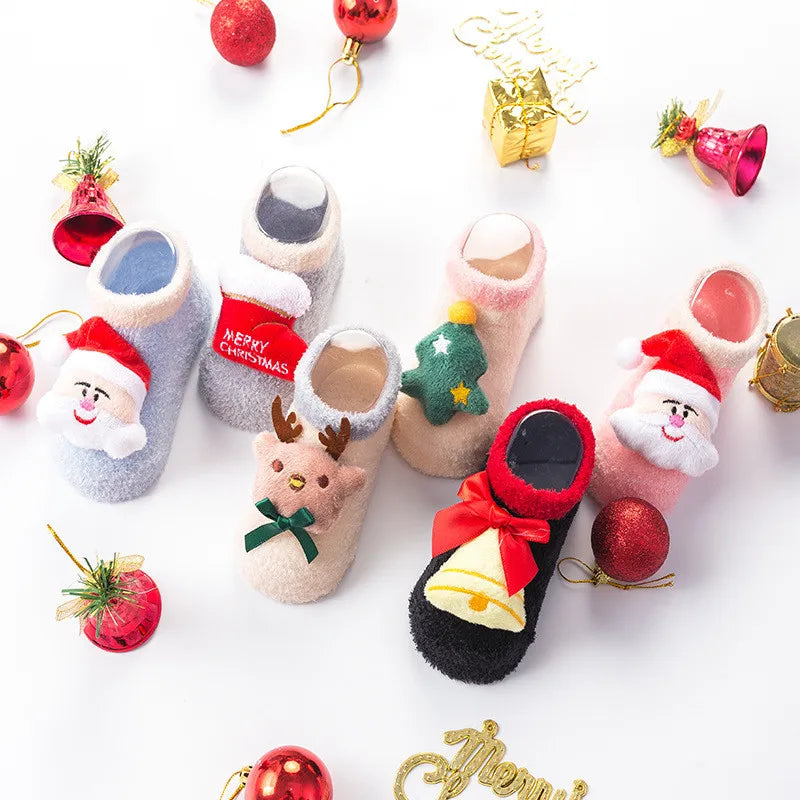 Christmas Socks For Girls Boys Newborn Baby Boy Girl Socks Anti Slip Coral Fleece Winter Warm Home Floor Short Socks For Babies