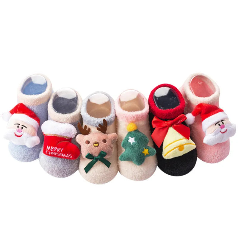 Christmas Socks For Girls Boys Newborn Baby Boy Girl Socks Anti Slip Coral Fleece Winter Warm Home Floor Short Socks For Babies