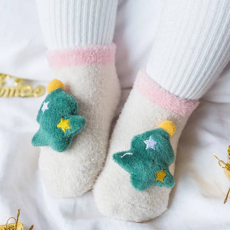 Christmas Socks For Girls Boys Newborn Baby Boy Girl Socks Anti Slip Coral Fleece Winter Warm Home Floor Short Socks For Babies