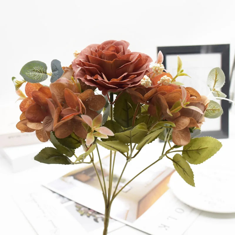 Artificial Rose Peony Bouquet High Quality Fake Flowers Festival Home Decor Diy Crafts Plants Arrangement Wedding Decora Bonsai