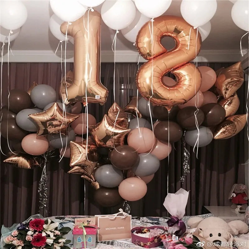 16 32 40 Inch Number Balloons Foil Ballon Rose Gold Digital Globos Wedding happy Birthday Party Decoration Baby Shower Supplies