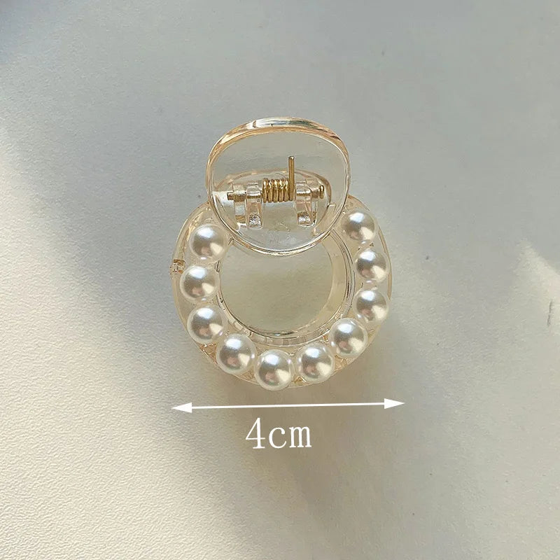 Women Sweet Mini Round Pearl Hair Claw Chic Barrettes Claw Crab Hairpins Styling  Hair Clips Fashion Girls Hair Accessories
