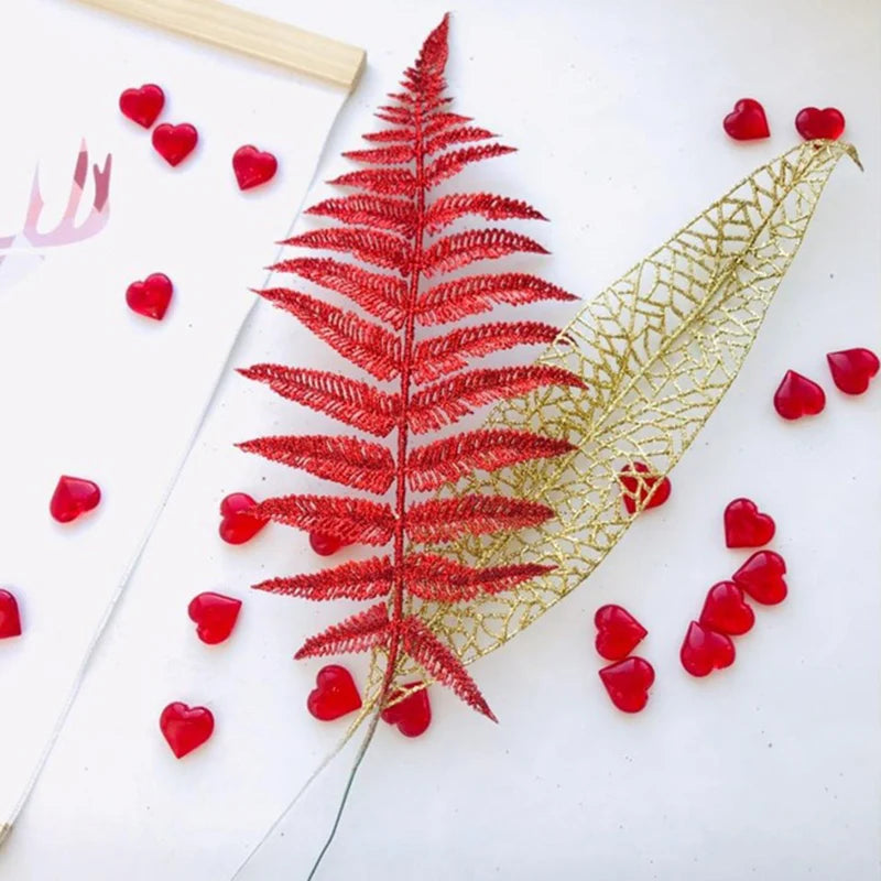 Christmas Ornaments Flash Christmas Tree Decoration Flower Grass Hollow Simulation Fake Flower Leaf Halloween New Year Decor