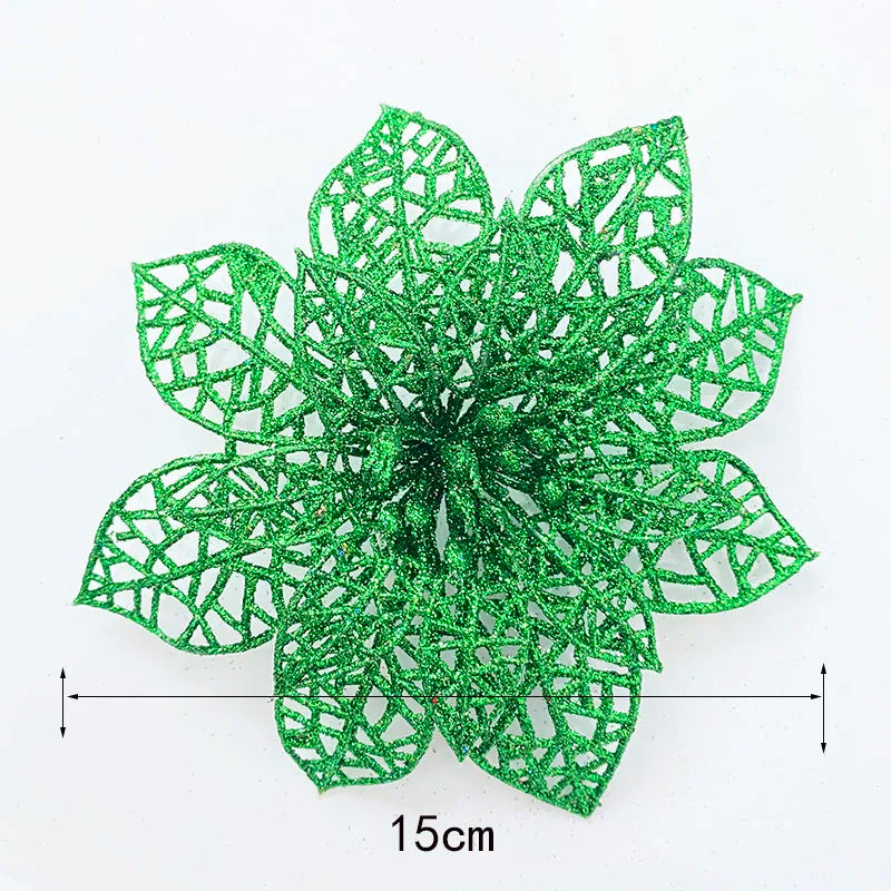 Christmas Ornaments Flash Christmas Tree Decoration Flower Grass Hollow Simulation Fake Flower Leaf Halloween New Year Decor