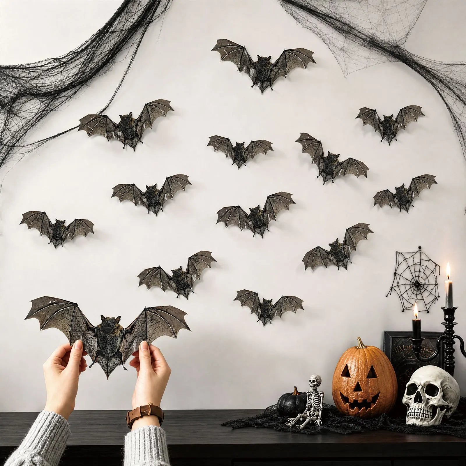 12Pcs 3D Vintage Bat Wall Stickers Realistic Horror Bat Decals