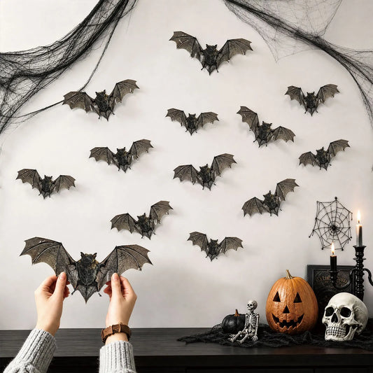 12Pcs 3D Vintage Bat Wall Stickers Realistic Horror Bat Decals