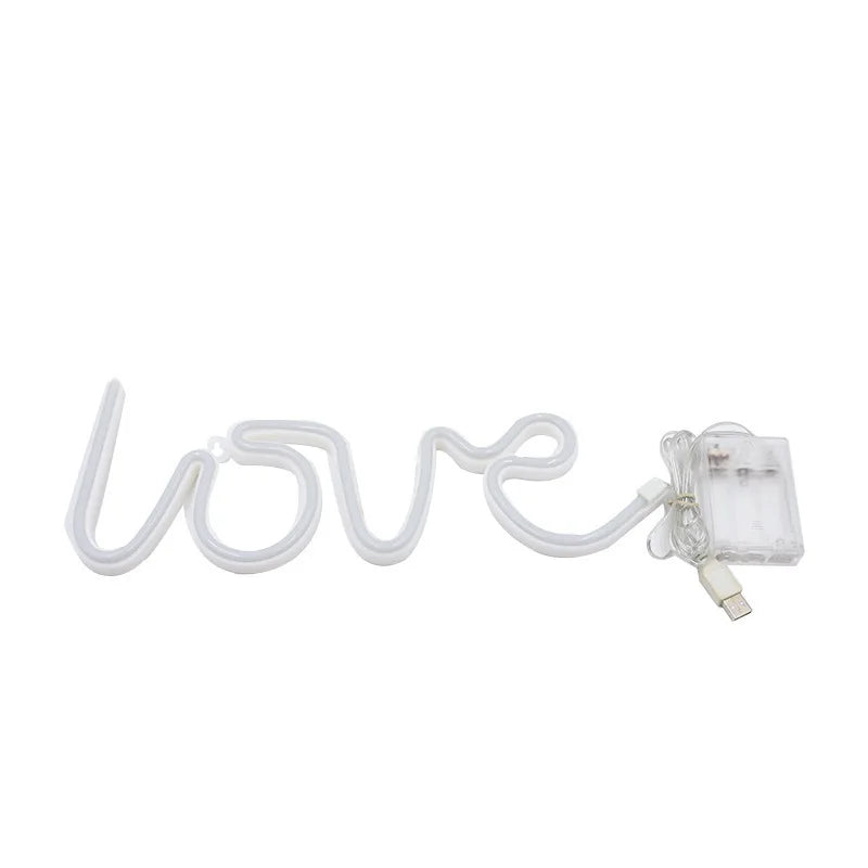LED Neon Light Wall Sign Love Shape Night Light USB Battery Powered Neon Night Lamp Bedroom Home Decor Valentine's Day Gifts