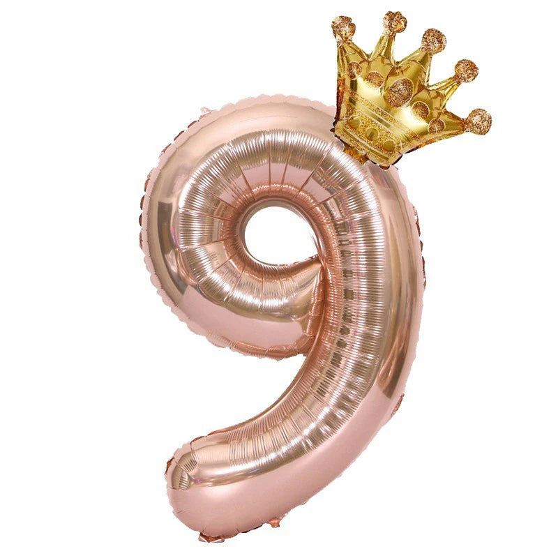 32Inch Rose Gold Crown Number Foil Balloons - Princess Birthday Party Decorations for Wedding Xmas Anniversary Celebration (