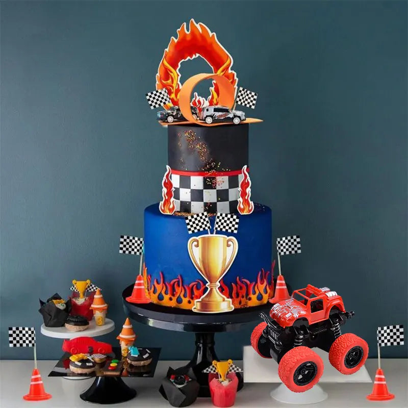 Race Car Cake Toppers Truck Cake Decorations Red Blue Yellow Green Balls for Truck Themed Racing Car Party Decorations Supplies