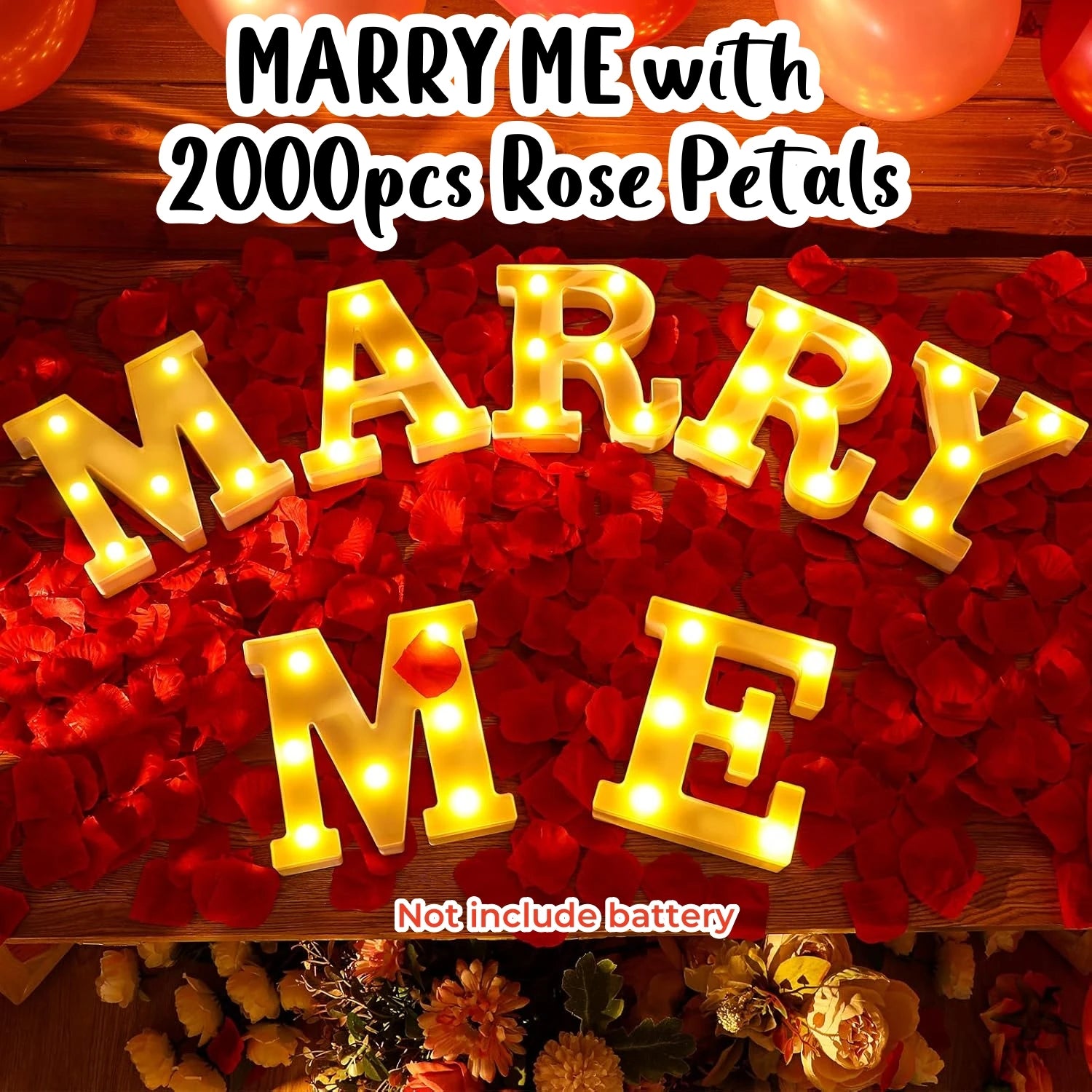 Proposal Decorations Kit Marry Me Light Up Letters 2000 Rose Petals 24 Flameless Candles for Valentine Day Proposal  Engagement