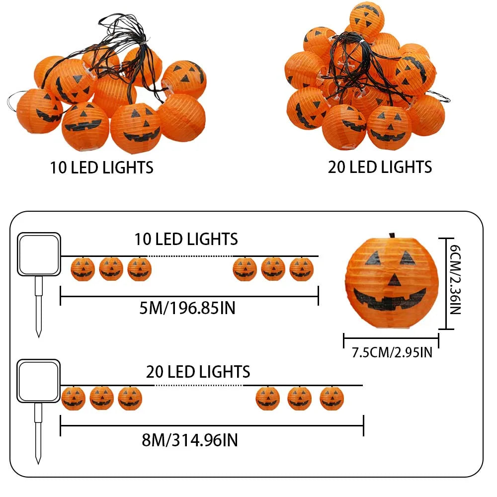 Solar Pumpkin Lantern String Light 10/20LED Halloween Hanging Fairy Lights Orange Pumpkin Garland for Garden Patio Decoration