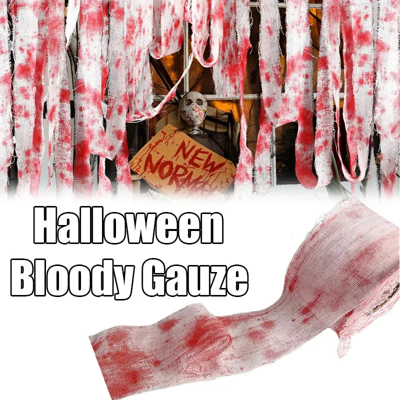 Halloween Bloody Crime Scene Tape Fake Blood Stained Gauze & Barrier Tape for Haunted House Decor