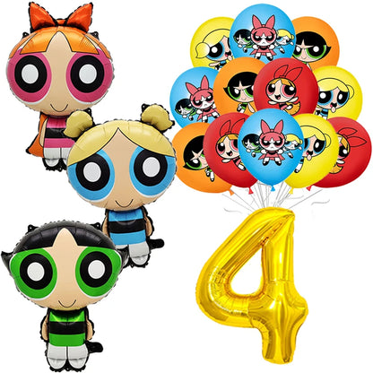 Cute Cartoon Girls Theme Birthday Balloon Set 1-9 Years Number Balloons Cake Topper Party Decor