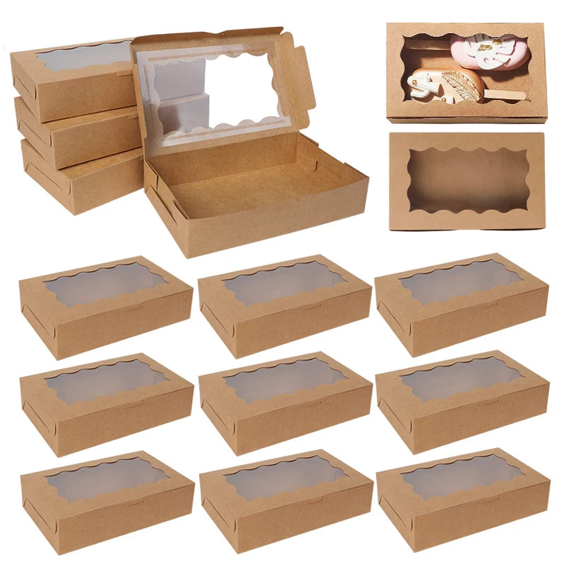 5-20pcs Gift Boxes With Window Birthday Party Chocolate Candy Cookie Gift Packaging Wedding Supplies Baby Shower Christmas Decor