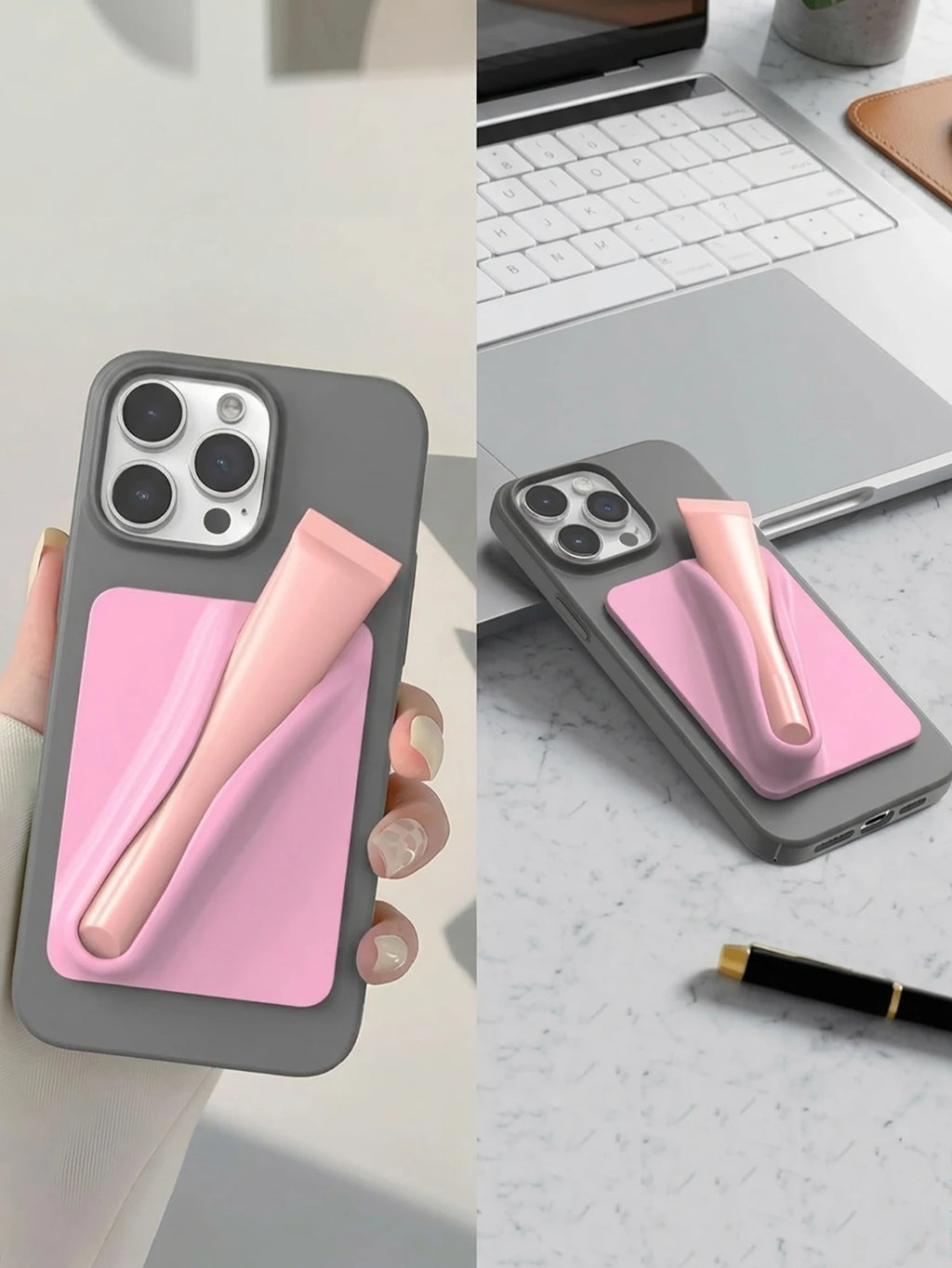 1 Solid Color Silicone Lipstick Phone Holder That Can Be Attached to the Back of the Phone. Portable Lip Gloss Phone Holder Suitable for Most Smartphones. a Great Gift for Women on Birthdays and Holidays!