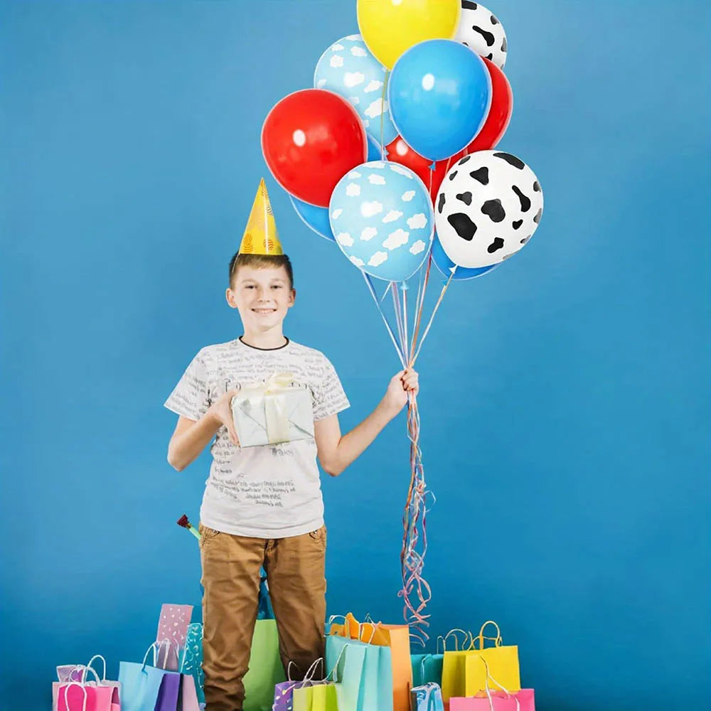 1set Story Balloon Yellow Blue Red Balloon Kit Boys' Birthday Shower Decoration Theme Cloud Cow Printing Balloon Party Supplies