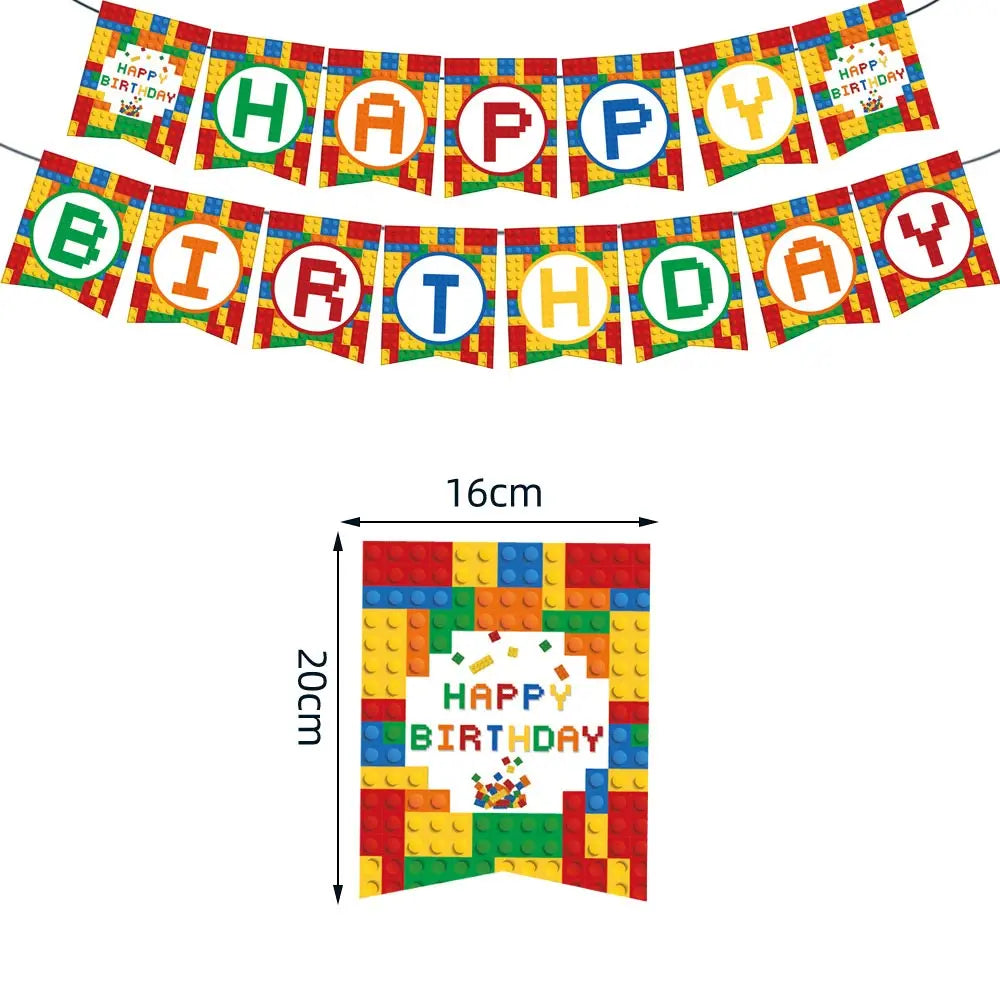 Kids Building Blocks Birthday Party Decoration Colorful Building Block Theme Party Supplies Kit Plates Cups Napkins Straw Ballon