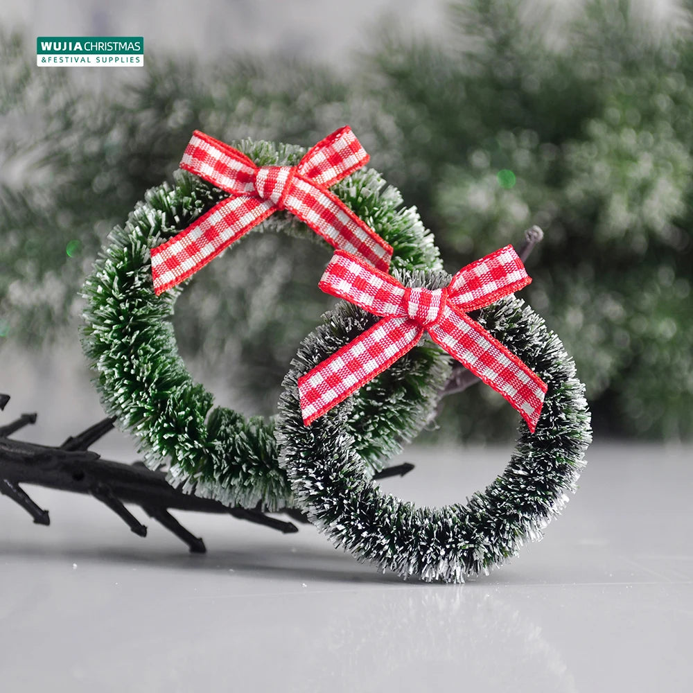 12pcs Christmas Garland with Bow Xmas Vine Ring Decoration Artificial Door Wreath Hanging Ornaments for Wedding Party Home Decor