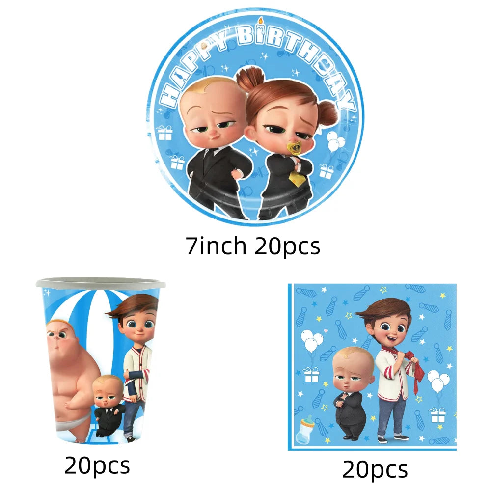 Bossed Baby Birthday Party Decoration Tableware Plates Cups Napkins Hat Balloon Baby Shower Kids Party Favors Party Supplies Kit