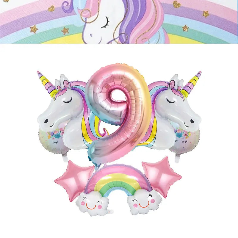 Unicorn Girls Birthday Decoration Party Supplies Unicorn Theme Tableware Set Cup Plate Balloon Banner Gift  for Kids Party Favor