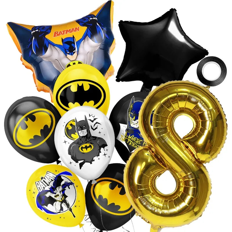 Hot New Anime Batman Balloons Set Birthday Party Decoration 1-9 Number Star Foil Balloon Kit Toys Party Supplies Kit Set