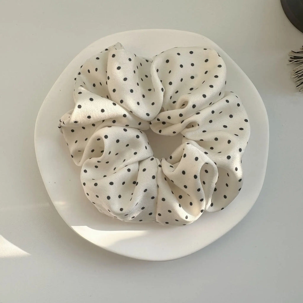 2Pcs Elegant Hair Scrunchies Women Minimalist Simulation Silk Hair Ties Wave Point Elastic Hair Loop Ponytail Hair Accessories