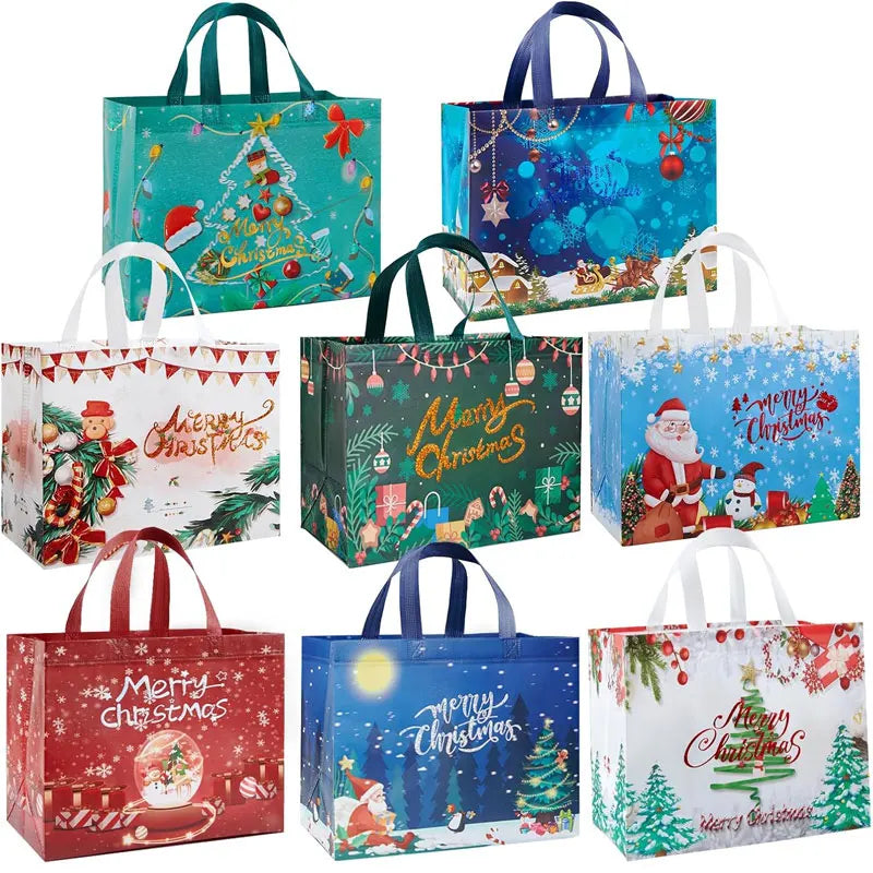 16/8/1Pack Christmas Gift Bags With Handles Multifunctional Non-Woven Large Tote Bags for Gift Wrapping Shopping Party Supplies