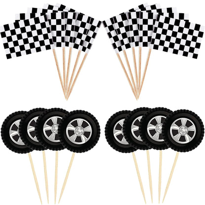 Racing Car Tire & Checkered Flag Cupcake Toppers