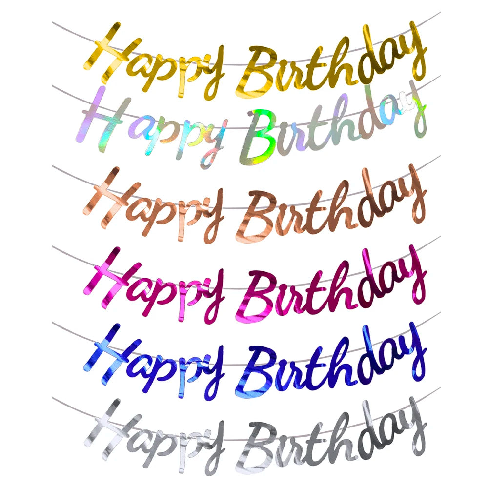 Happy Birthday Banners Gold Pink Letters Flag Banner Hanging Ornament Spiral Decoration for Kids Birthday Party Decor Supplies