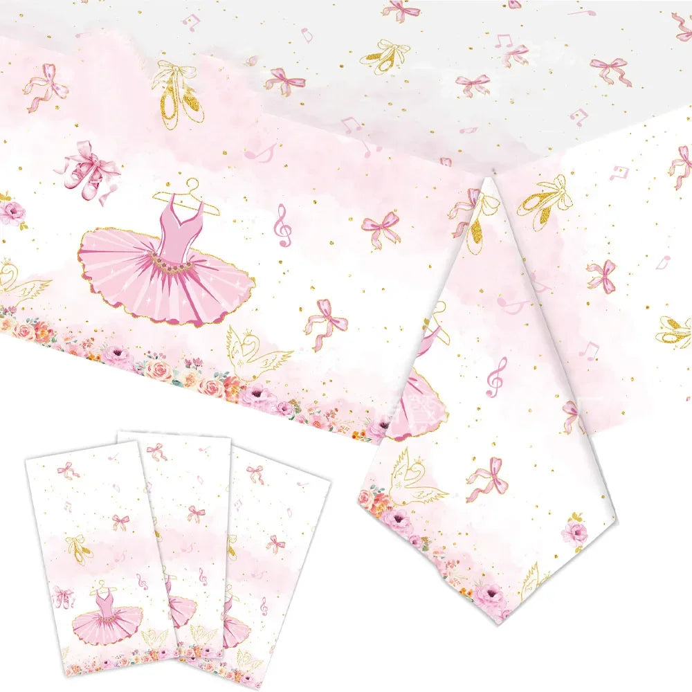 Pink Ballerina Birthday Party Decorations Supplies Ballet Dancer Floral Disposable Tableware Plates Cups Napkins Tablecloth Set