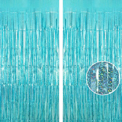 2Pcs Party Backdrop Curtains Metallic Foil Tinsel Curtain Glitter Foil Fringe Curtain Birthday Wedding Party Decoration Supplies