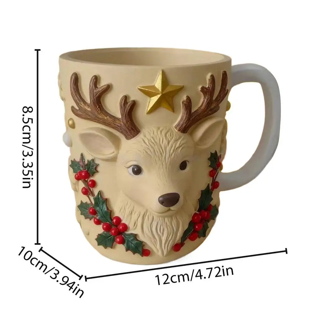 Cute Christmas Element Mugs Resin Christmas Elk Gingerbread Man Stockings Tree Christmas Decorations Holiday Coffee Mugs
