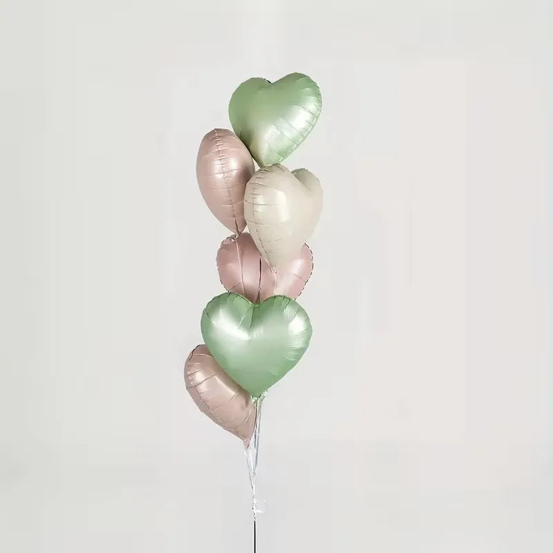 7Pcs 18" Cream Pink Heart Star Foil Balloons with Ribbon for Wedding, Birthday & Party Decor