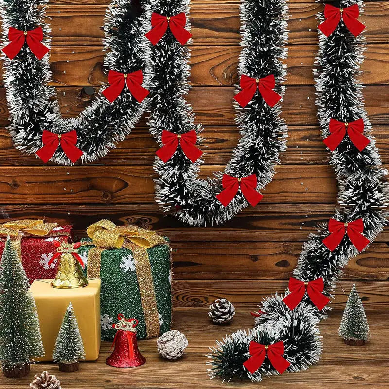 4 M Green Christmas Tree Decoration Ribbon Garland Christmas Tree Bar Tops Ornaments Xmas Party Tinsel Grass Bow Wreath Supplies