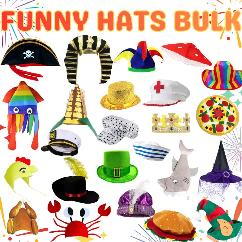 12/24Pcs Assorted Funny Hats Crazy Party Hats for Photo Booth Props Carnival Dress Up Birthdays Parties